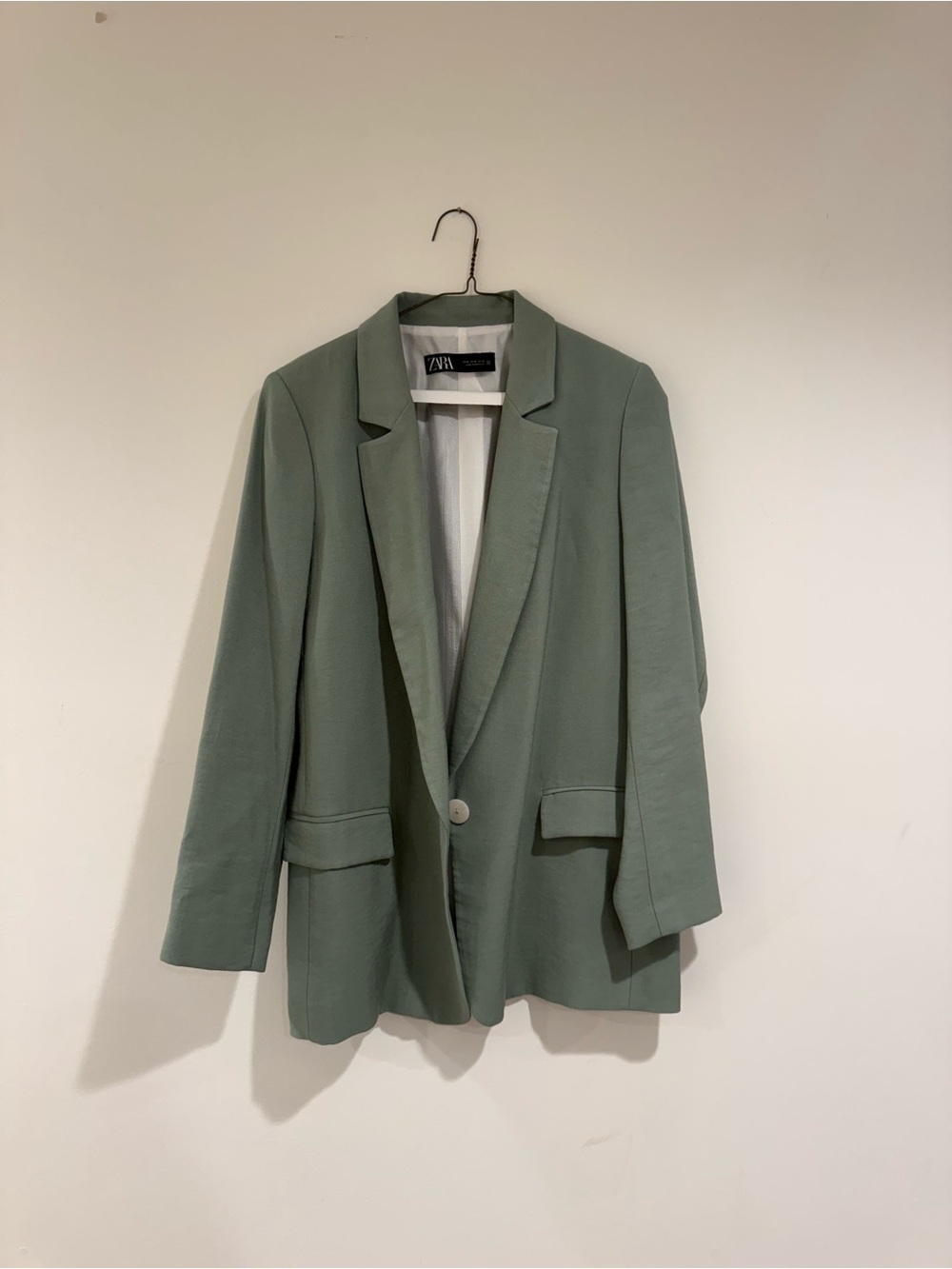 Zara Light Sage Green Single-Button Blazer